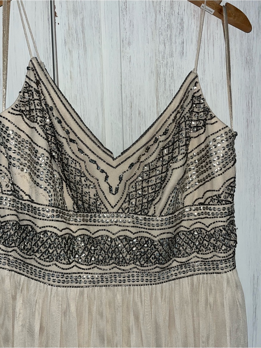 Adrianna Papell “Aida” Beaded V-Neck Maxi Dress in Beige - Picture 12 of 13